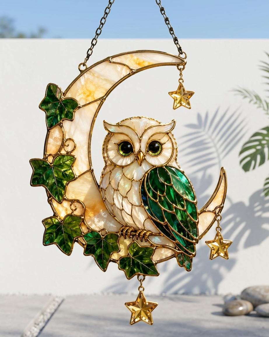 Moonlit Owl Celestial Forest Suncatcher