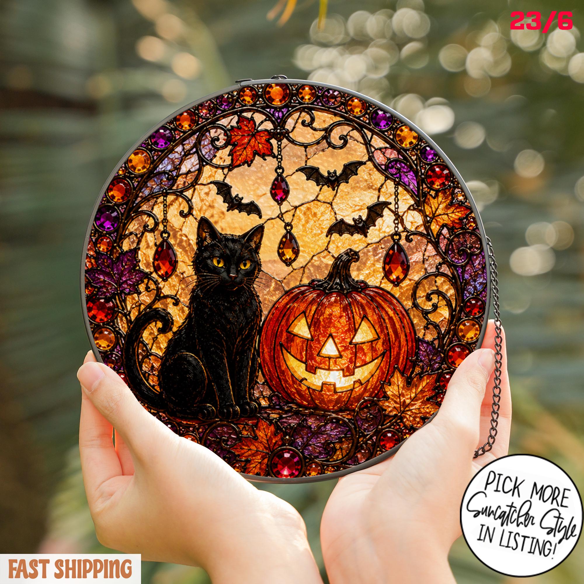 Black Cat Pumpkin Moon Suncatcher - Image 3