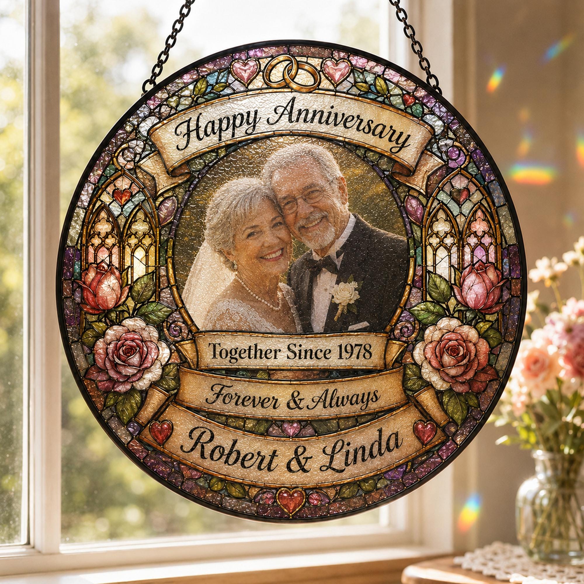 Anniversary Romantic Photo Couple Custom Suncatcher