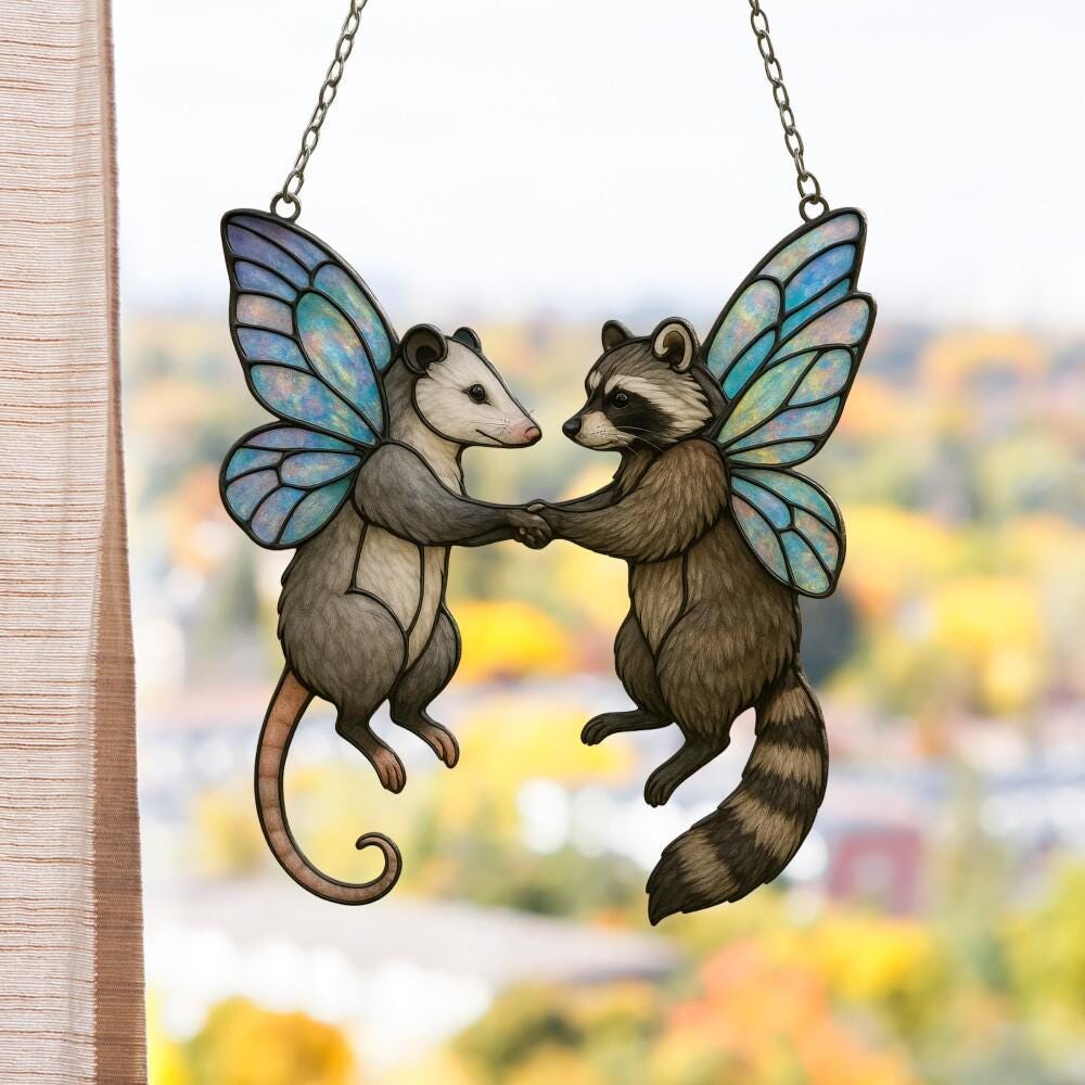 Fairy Raccoon Opossum Acrylic Suncatcher - Image 2
