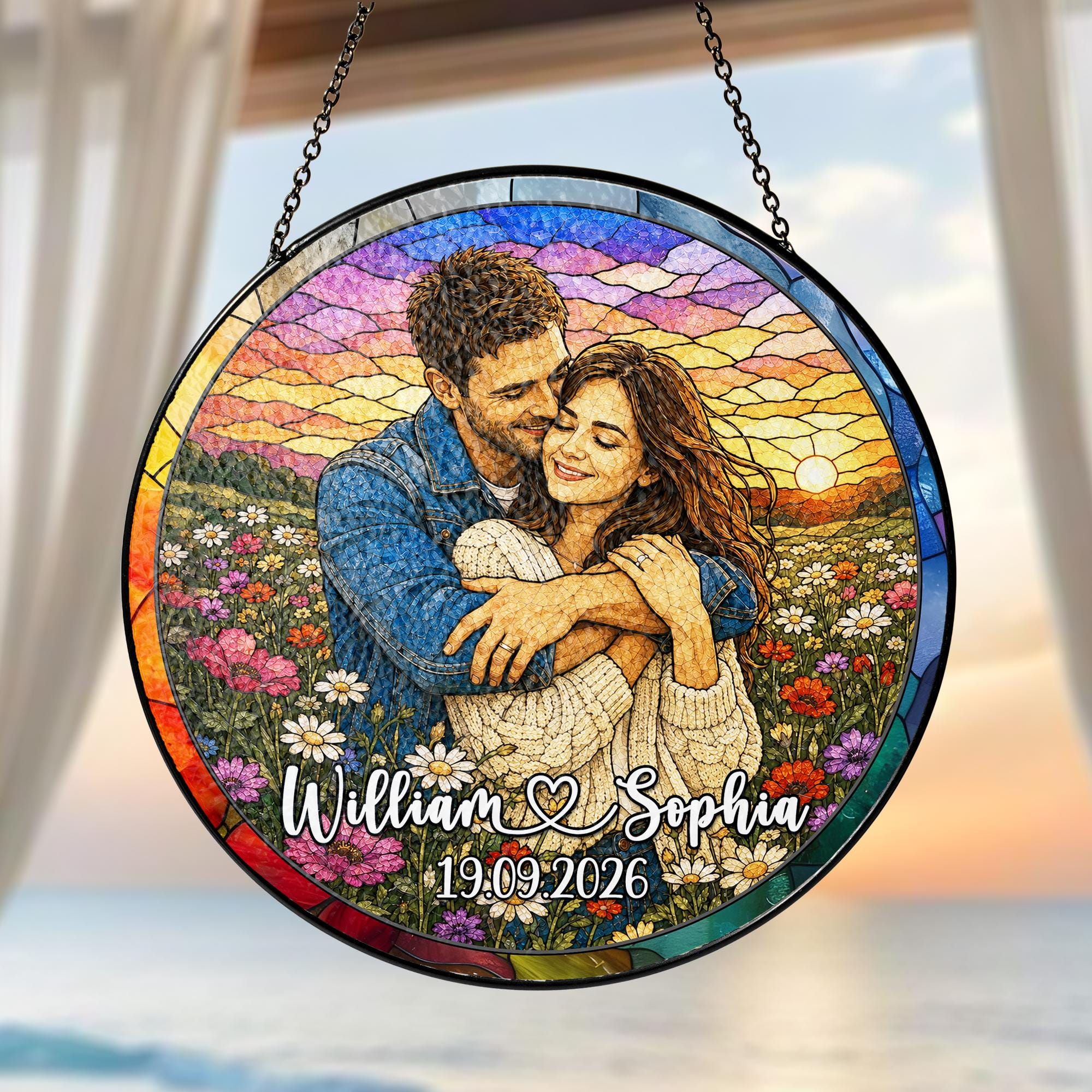 Couple Photo Anniversary Custom Suncatcher