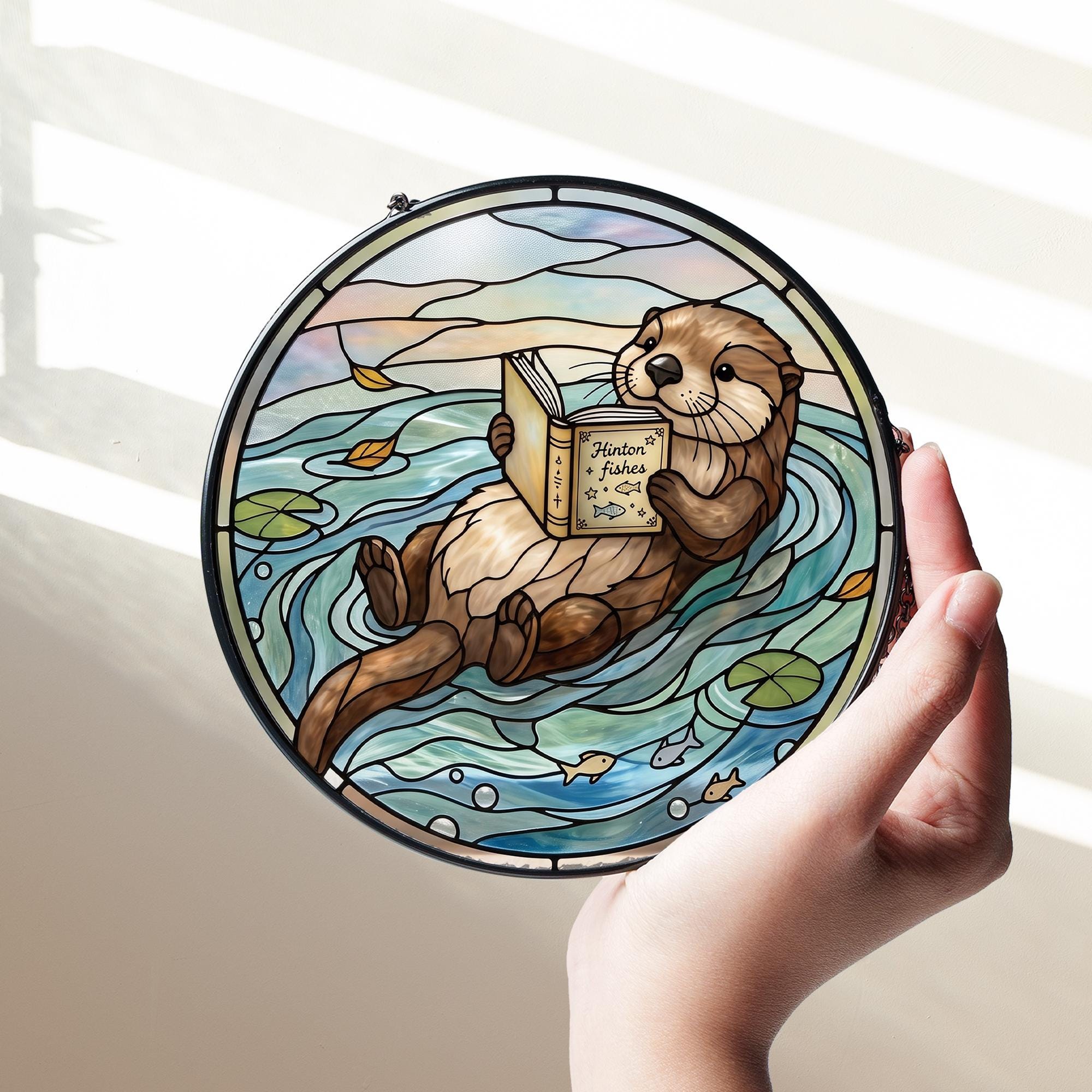 Otter Reading Book Cozy Suncatcher - Image 2