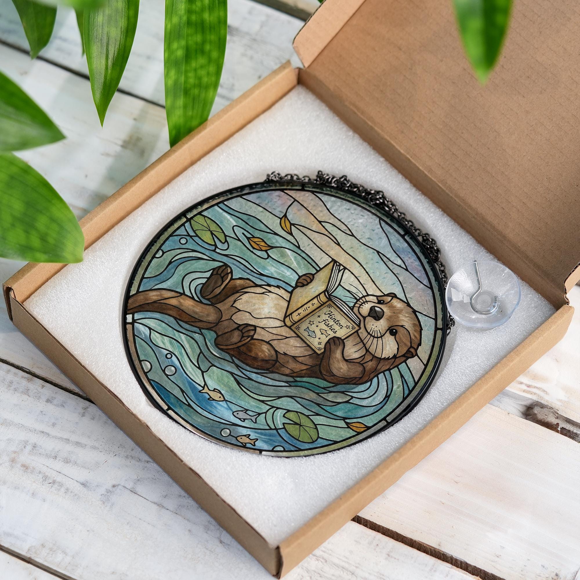 Otter Reading Book Cozy Suncatcher - Image 3