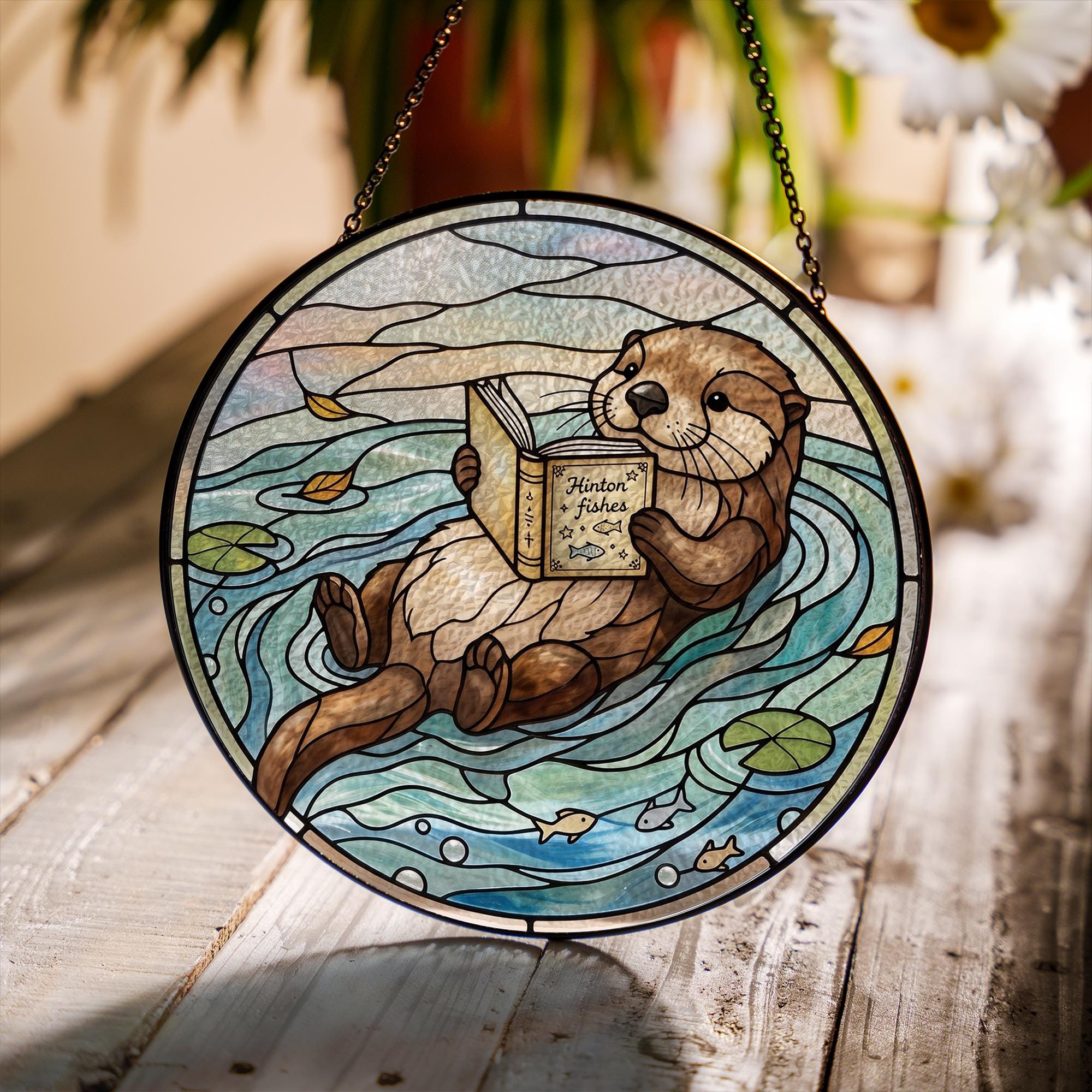 Otter Reading Book Cozy Suncatcher - Image 4