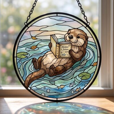 Otter Reading Book Cozy Suncatcher