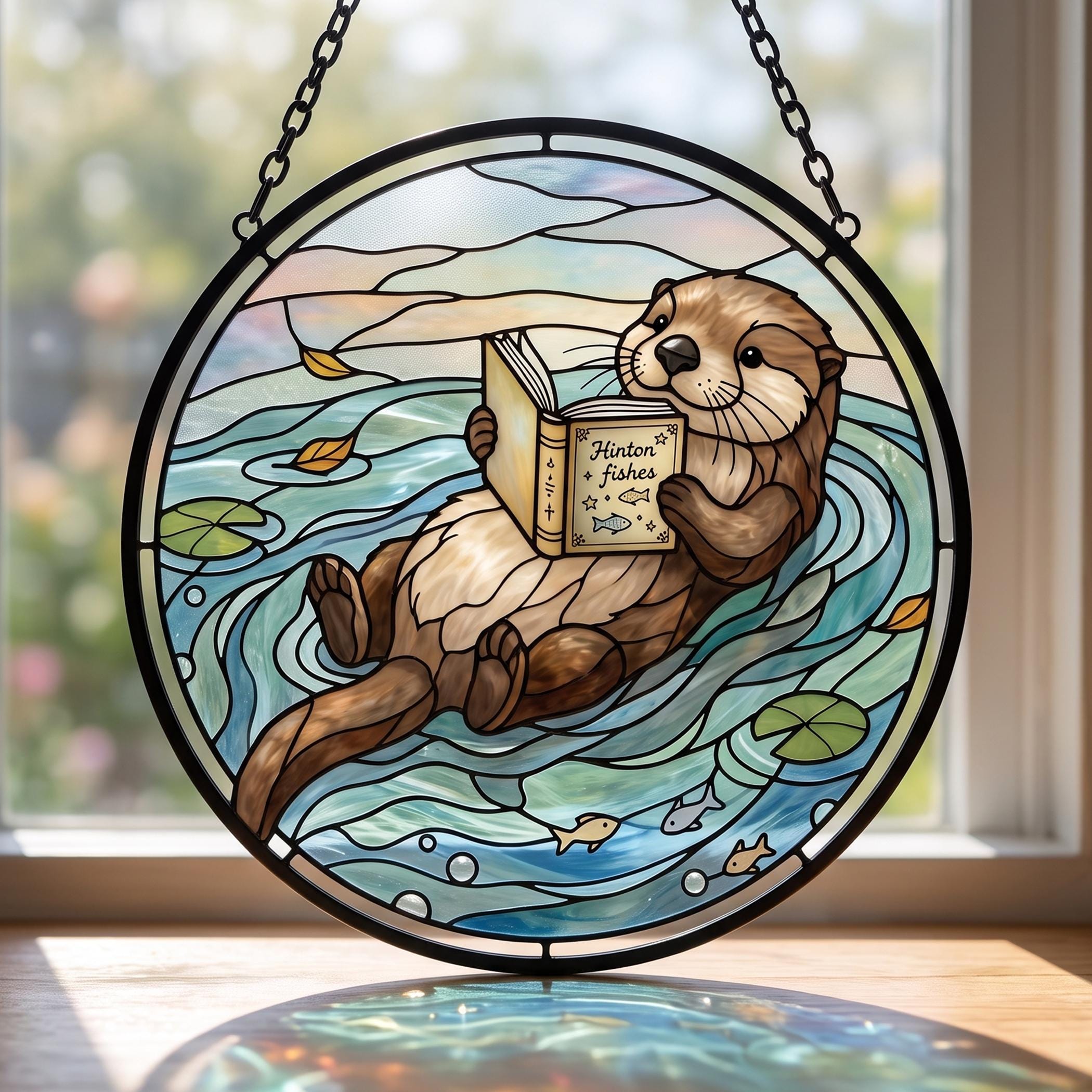 Otter Reading Book Cozy Suncatcher