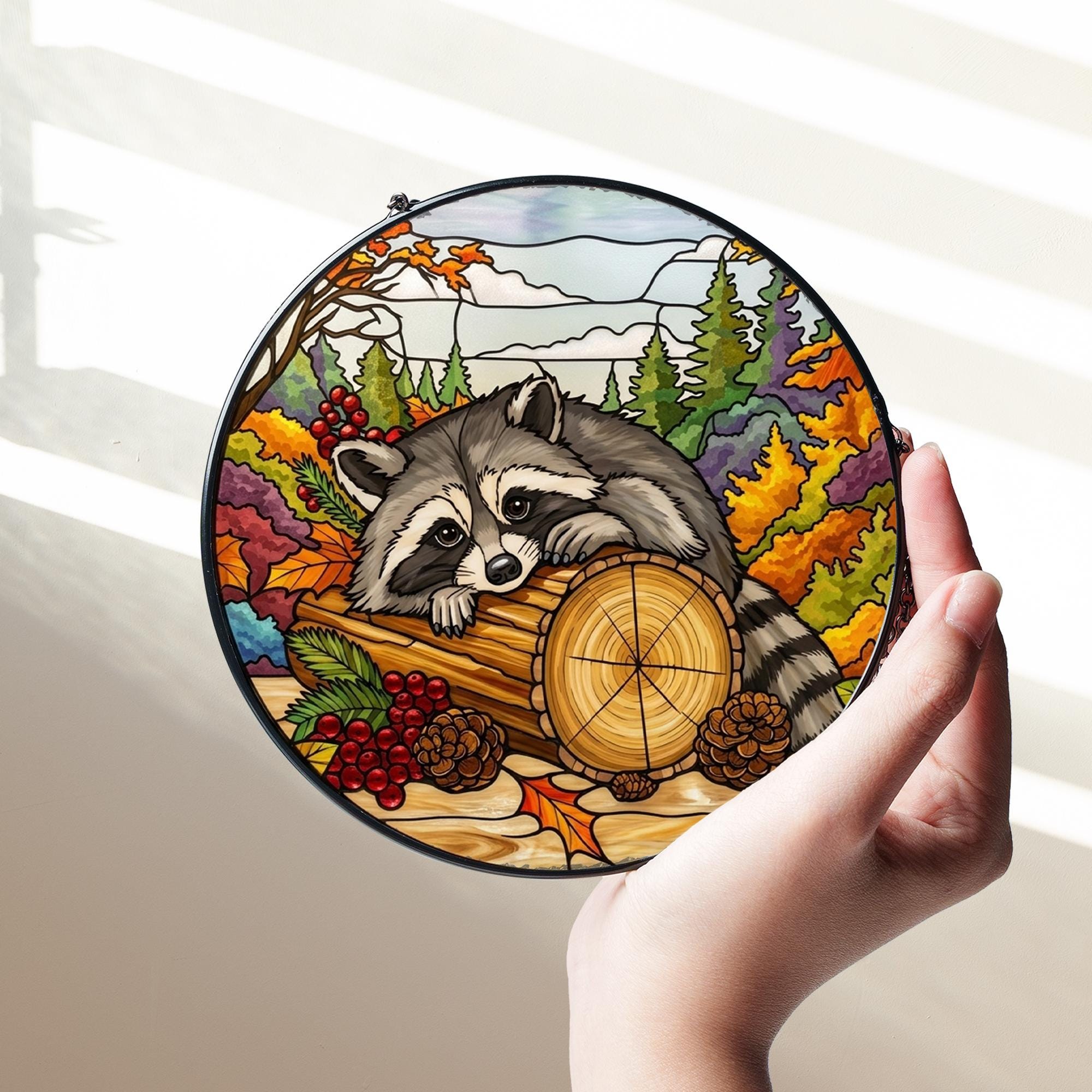Raccoon Forest Autumn Woodland Suncatcher - Image 4