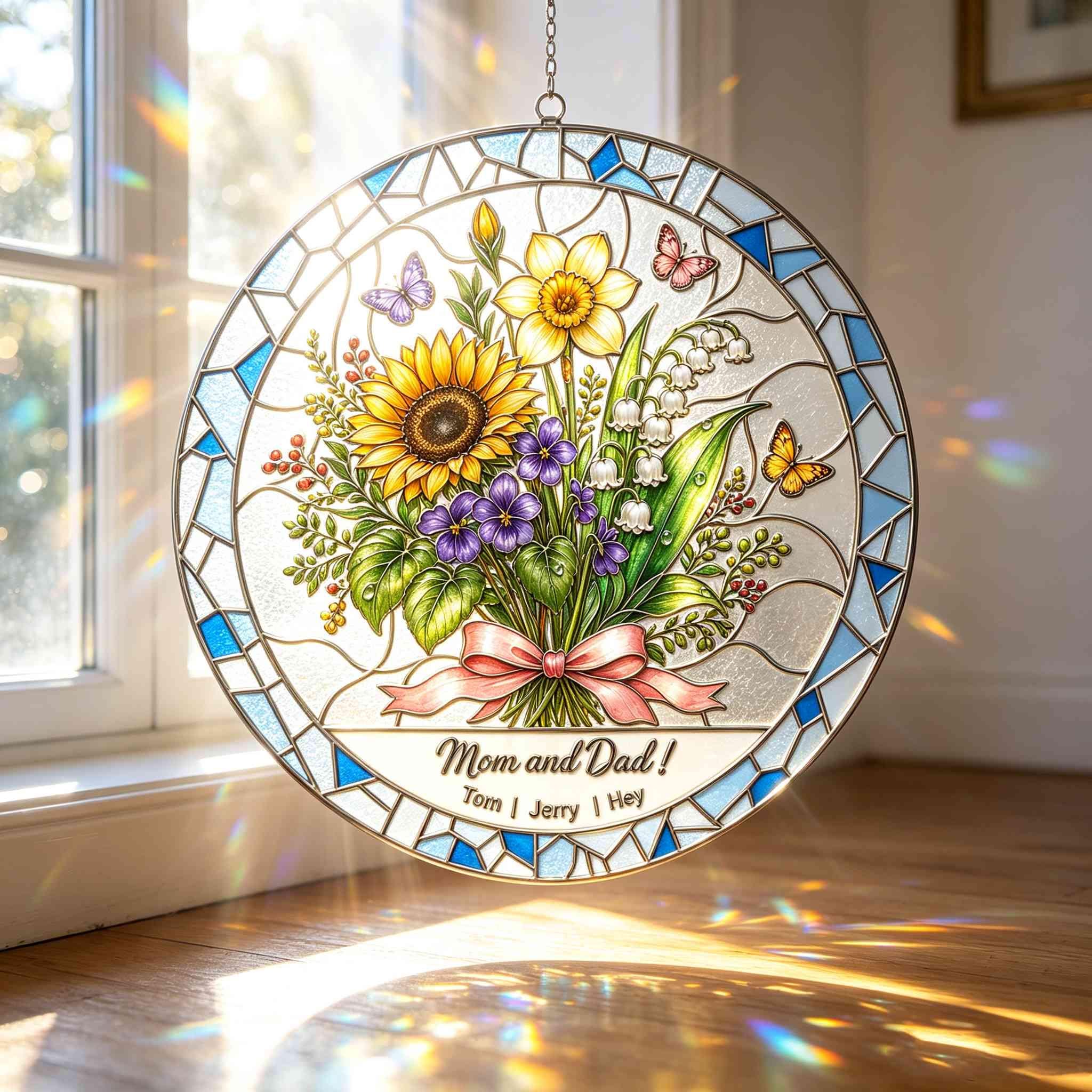 Family Sunflower Mom Dad Custom Suncatcher