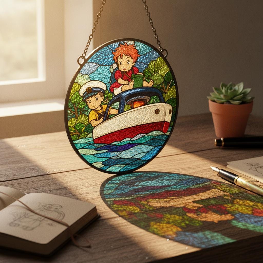 Ponyo Anime Art Glass Suncatcher
