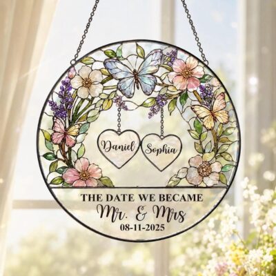 Romantic Wedding Mr Mrs Custom Suncatcher