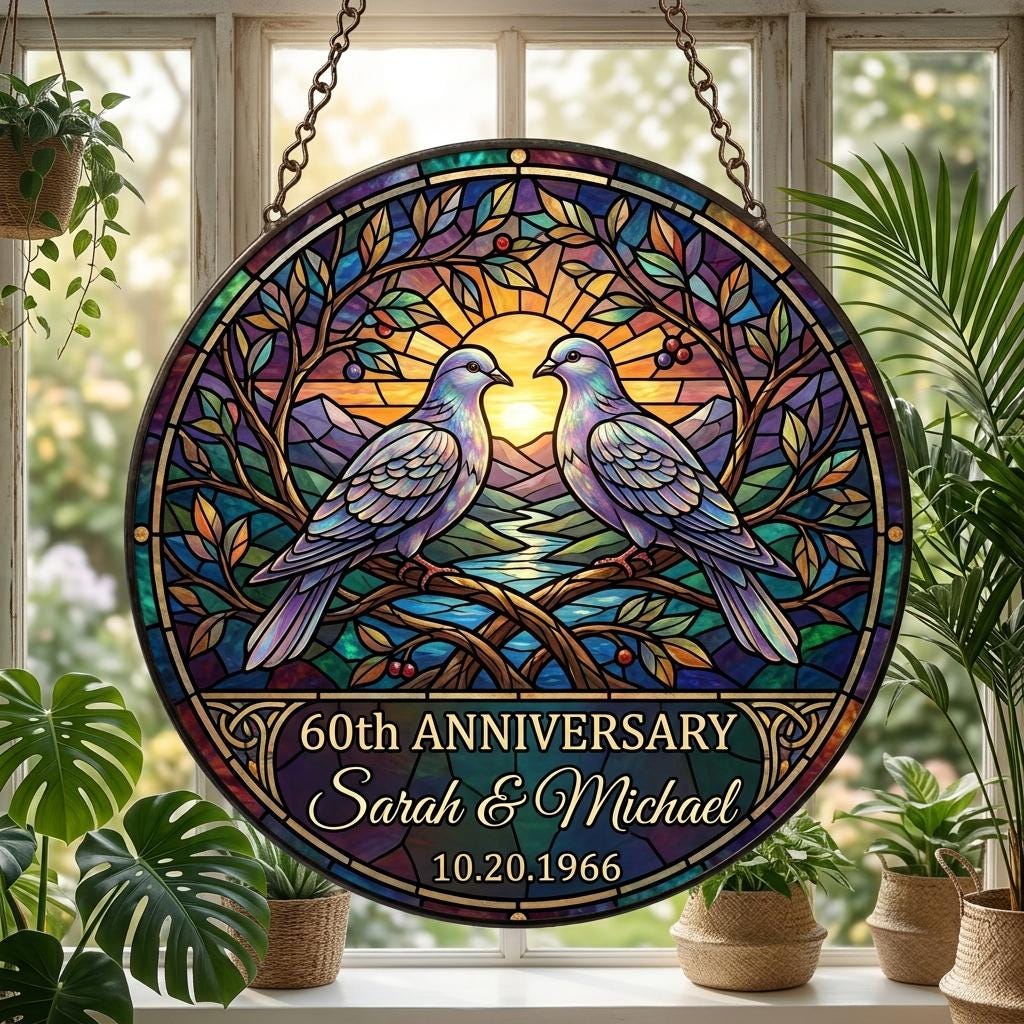 Anniversary Cherished Lovebirds Window Suncatcher - Image 2