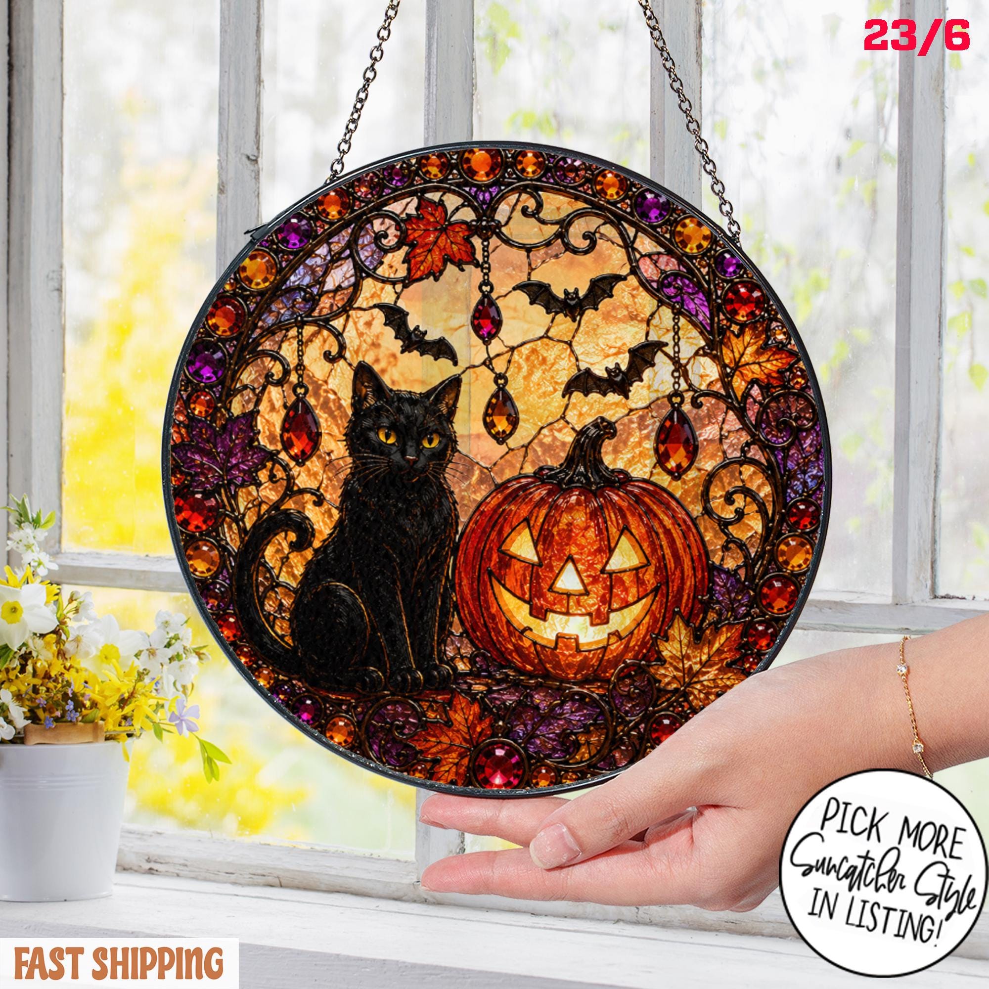 Black Cat Pumpkin Moon Suncatcher - Image 5