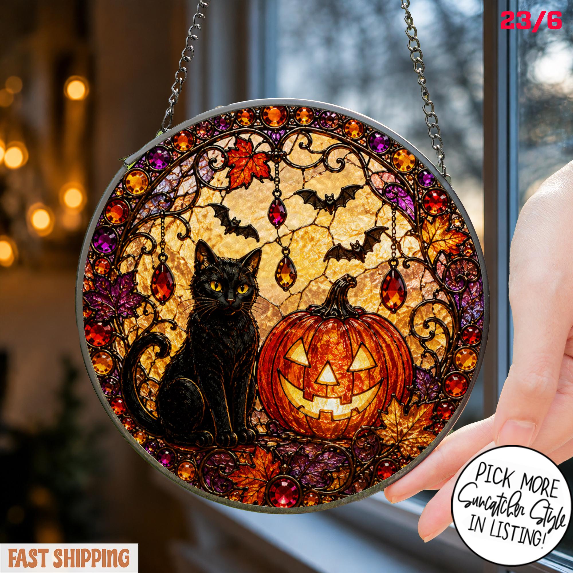 Black Cat Pumpkin Moon Suncatcher - Image 2