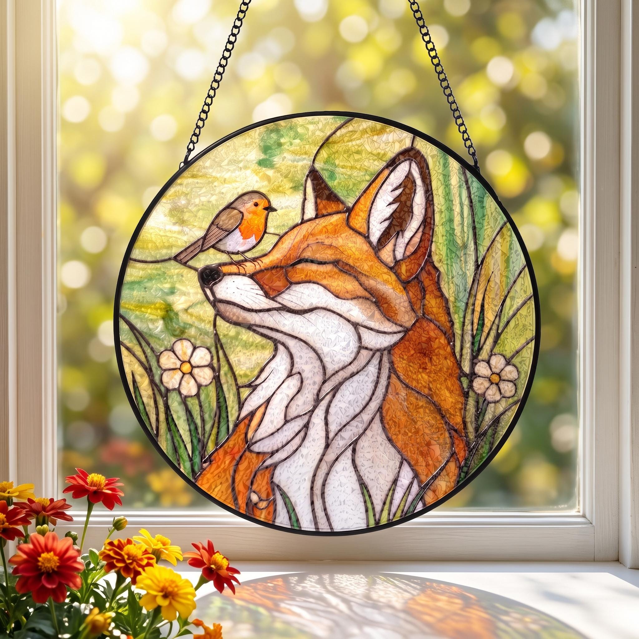 Fox Robin Bird Wildlife Suncatcher
