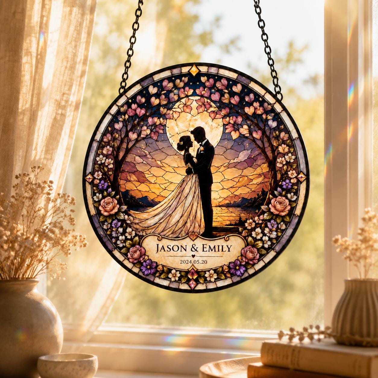 Elegant Wedding Date Keepsake Custom Suncatcher - Image 2