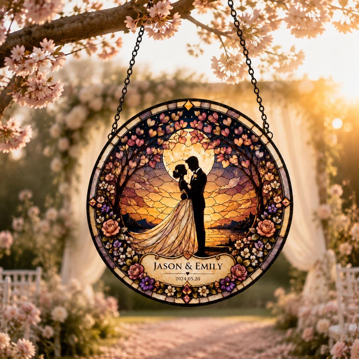 Elegant Wedding Date Keepsake Custom Suncatcher