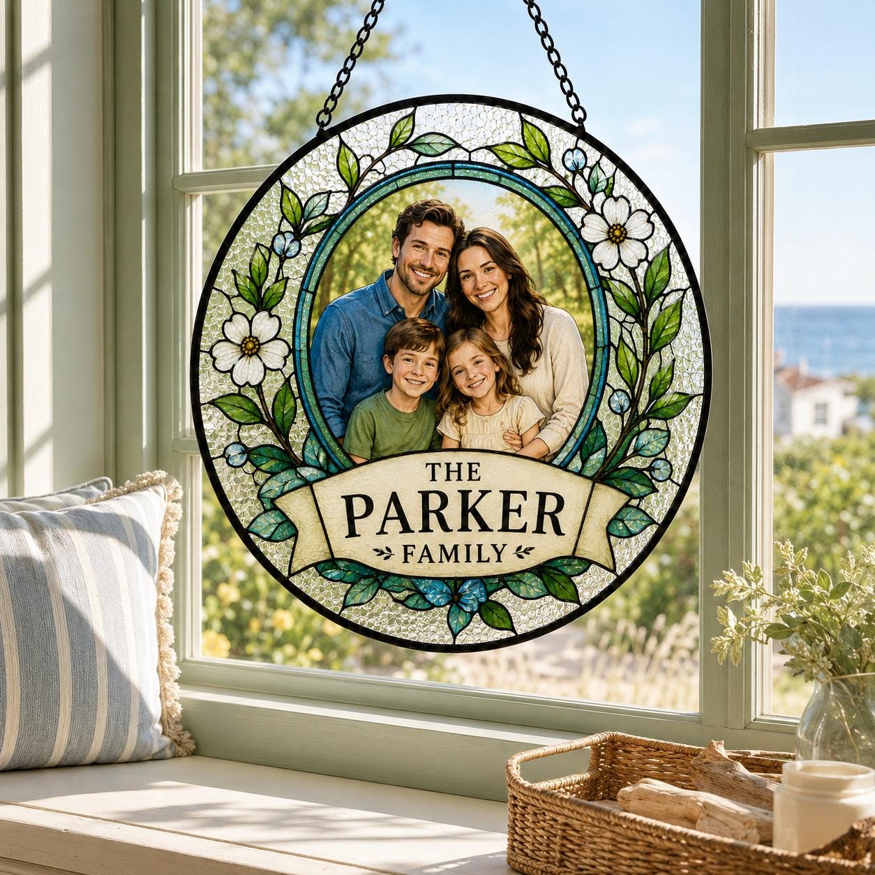 Family Floral Portrait Custom Suncatcher