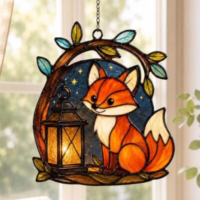 Fox Lantern Starry Night Suncatcher