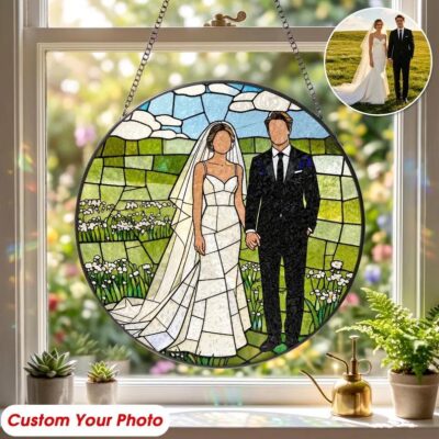 Romantic Wedding Couple Portrait Custom Suncatcher