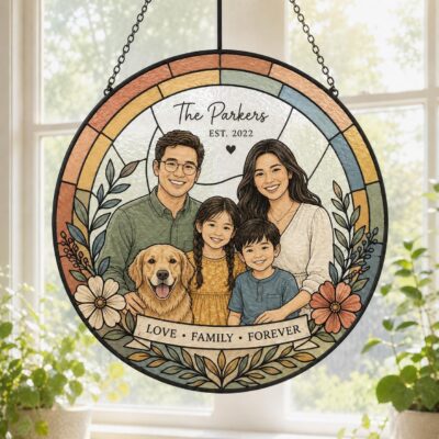Family Pet Portrait Custom Suncatcher