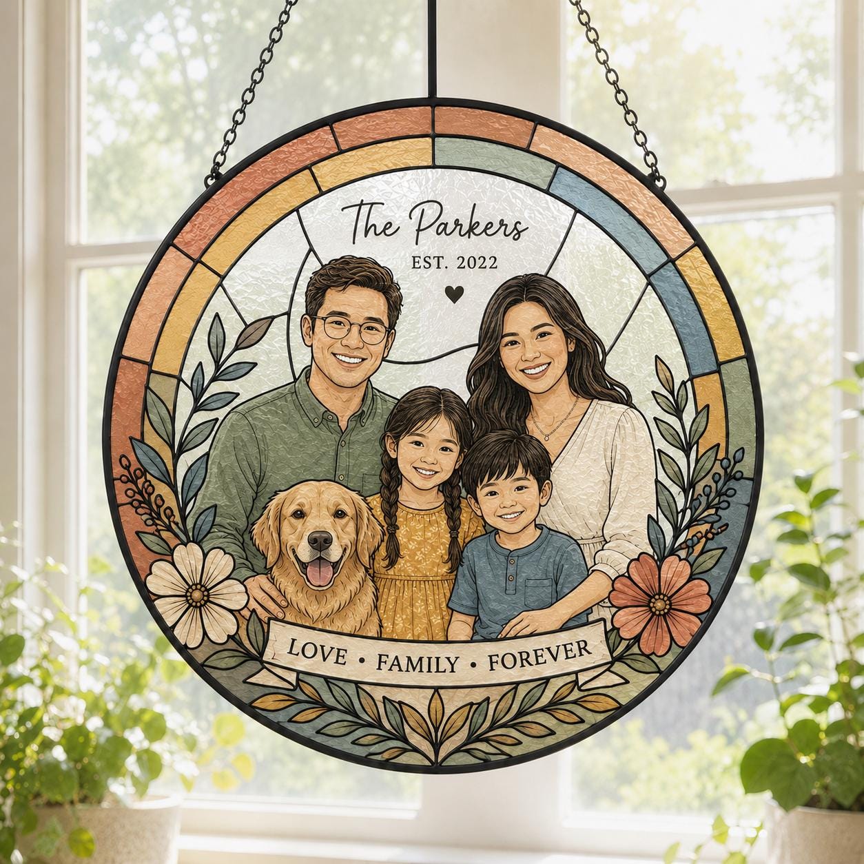 Family Pet Portrait Custom Suncatcher