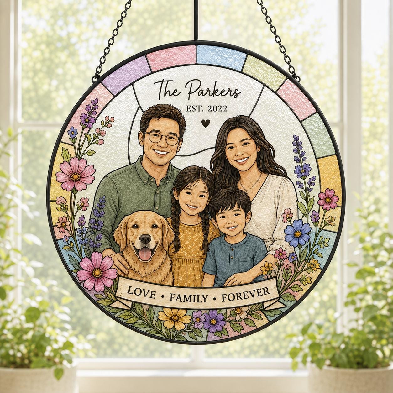 Family Pet Portrait Custom Suncatcher - Image 2