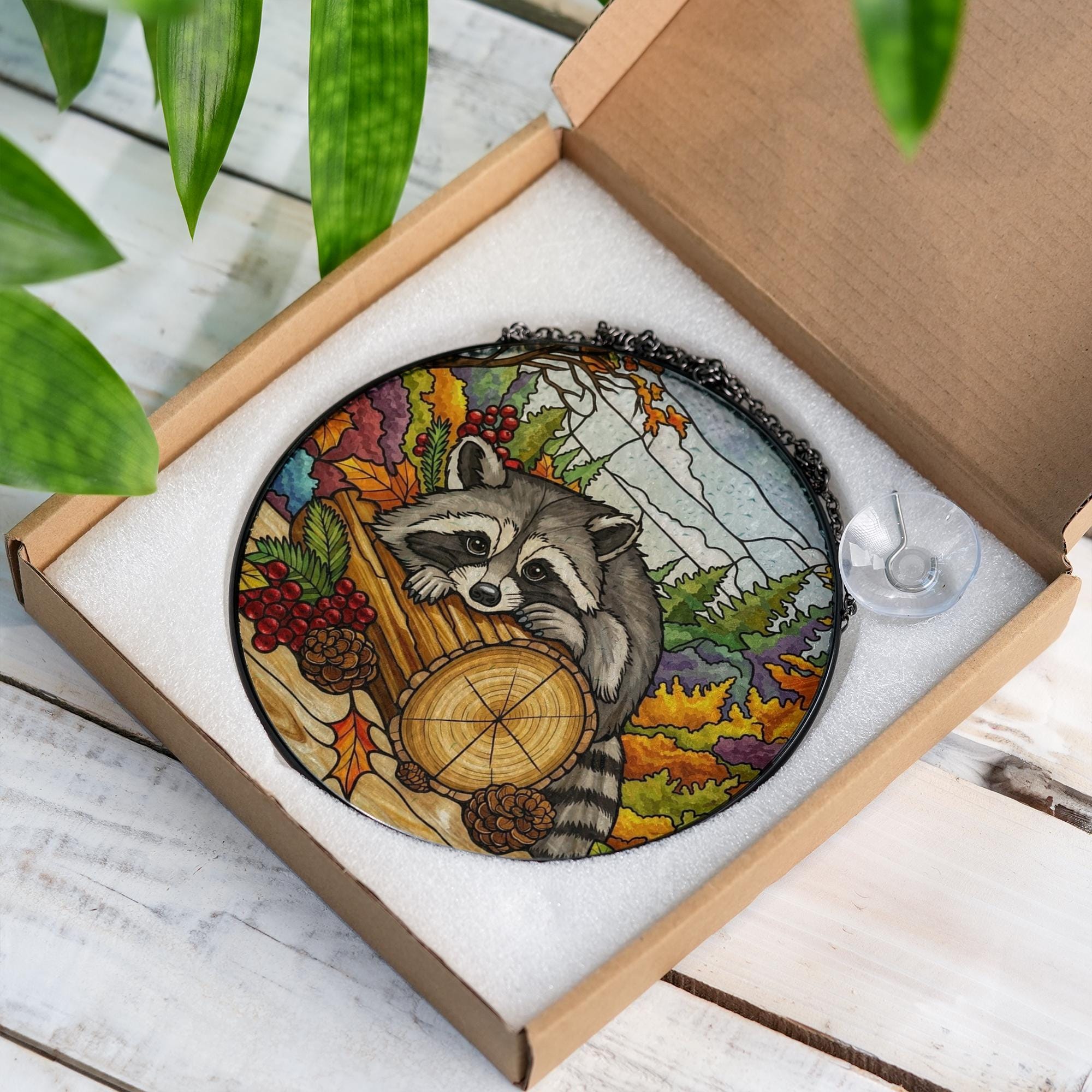 Raccoon Forest Autumn Woodland Suncatcher - Image 3