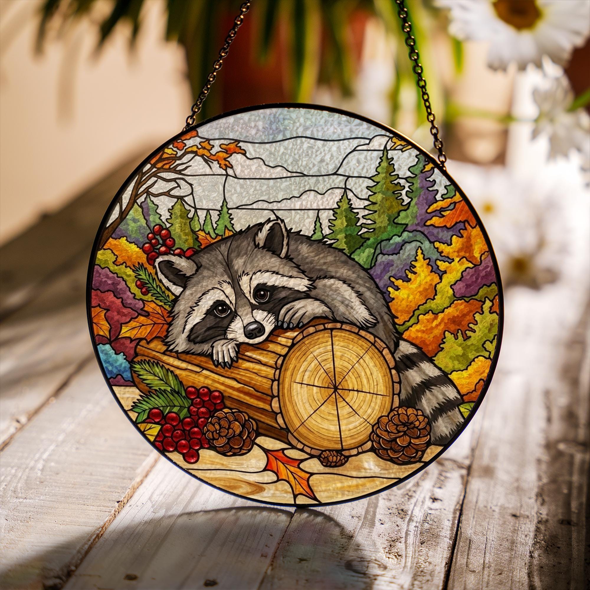 Raccoon Forest Autumn Woodland Suncatcher - Image 2