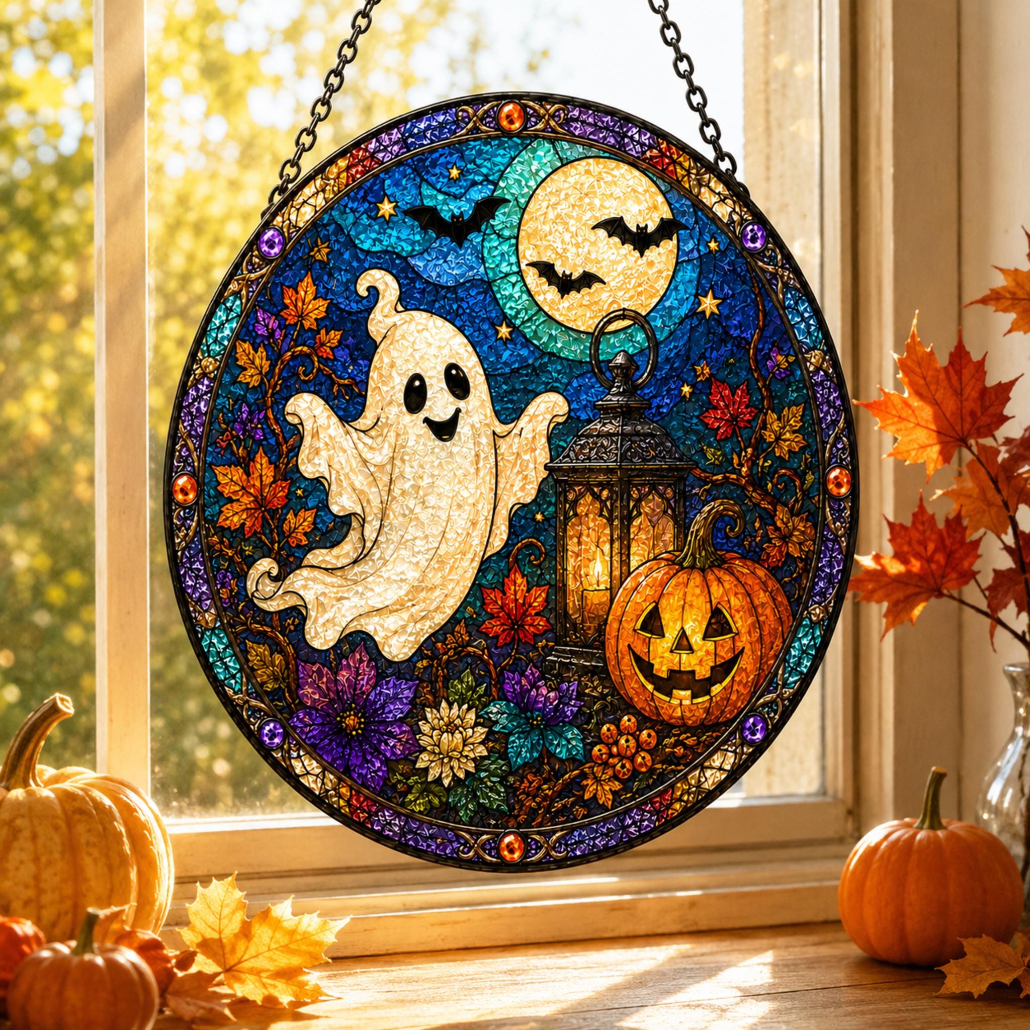 Halloween Ghost Pumpkin Bats Suncatcher - Image 5