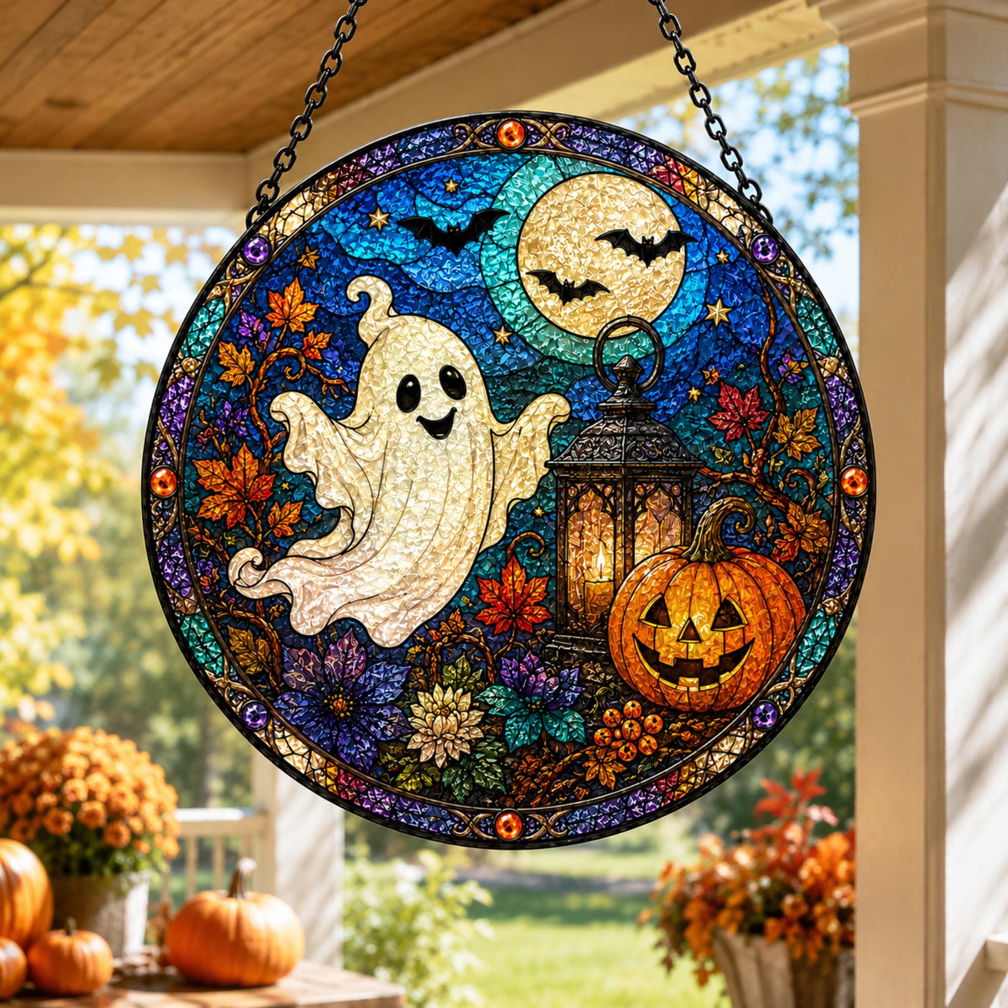 Halloween Ghost Pumpkin Bats Suncatcher - Image 3