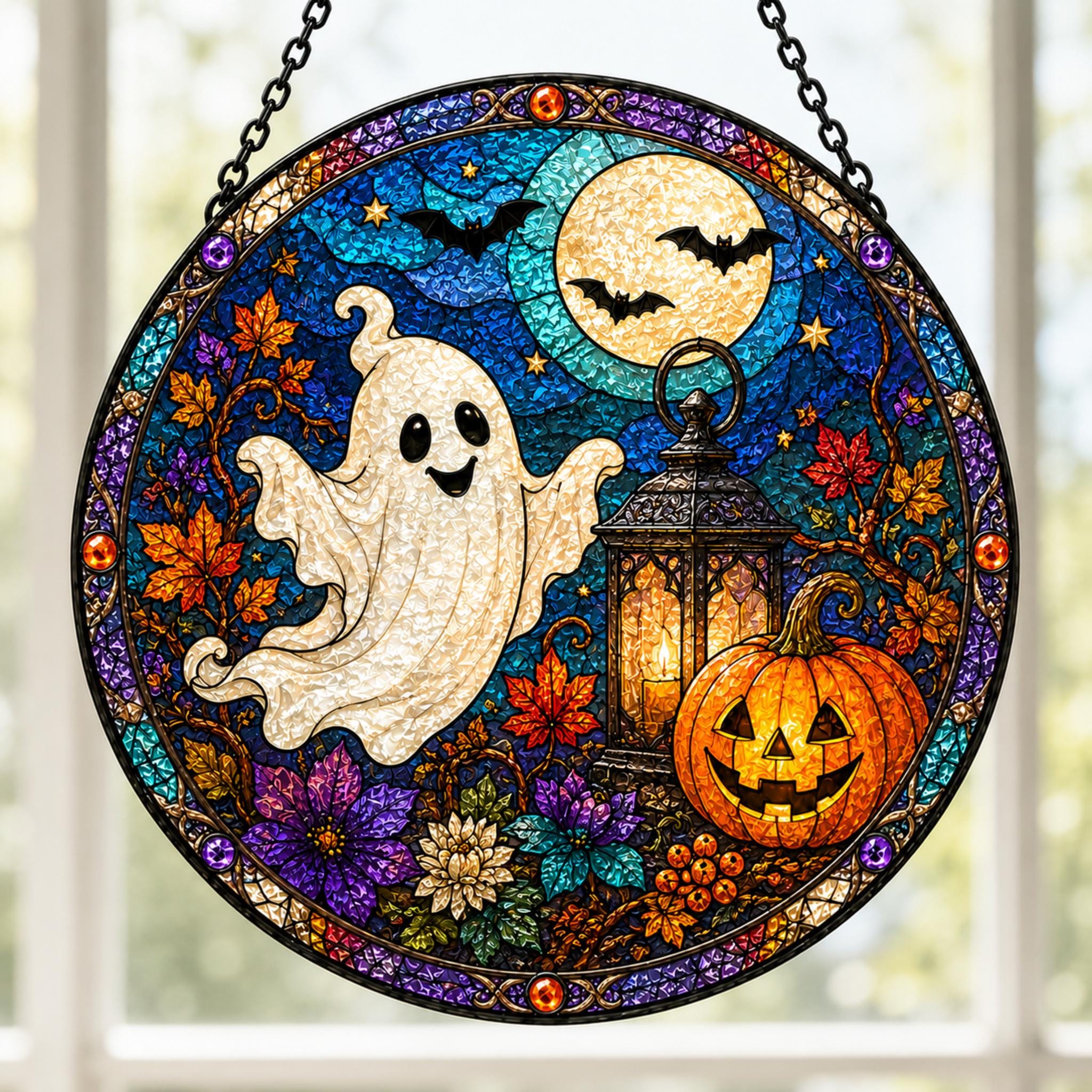 Halloween Ghost Pumpkin Bats Suncatcher - Image 2