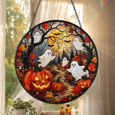 Halloween Ghost Pumpkin Autumn Suncatcher