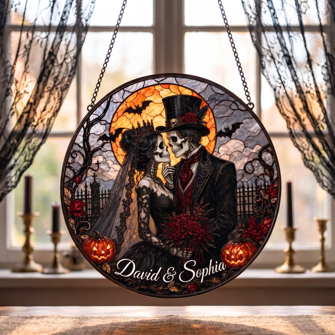 Custom Gothic Skeleton Couple Suncatcher - Image 2