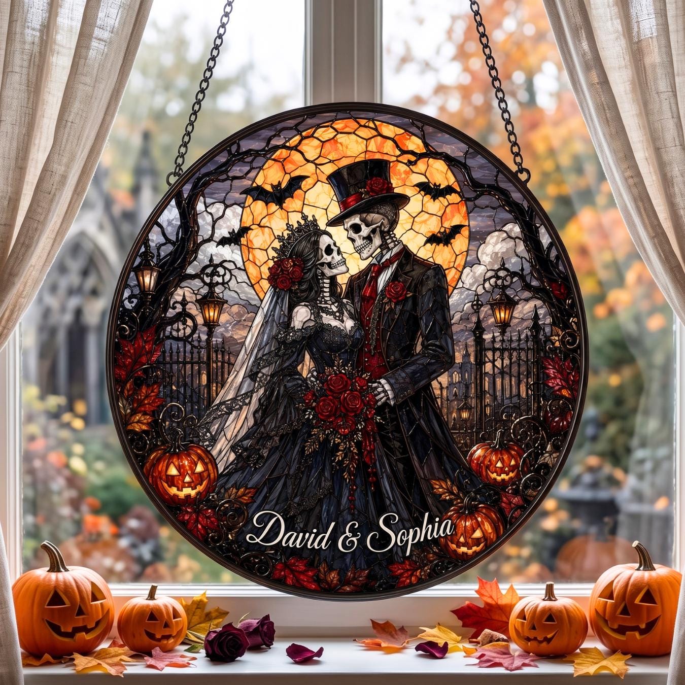 Custom Gothic Skeleton Couple Suncatcher