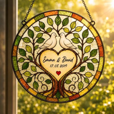 Romantic Love Birds Tree Wedding Custom Suncatcher