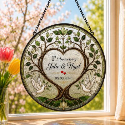 Anniversary Joyful Tree Couple Custom Suncatcher