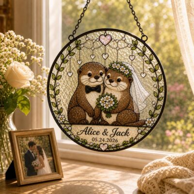 Tender Otter Wedding Couple Custom Suncatcher