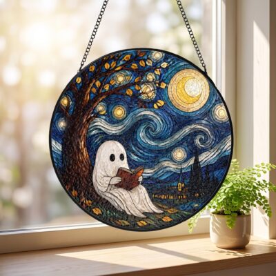 Starry Night Reading Ghost Suncatcher