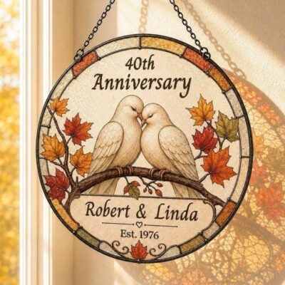 Wedding Anniversary Devoted Dove Couple Custom Suncatcher