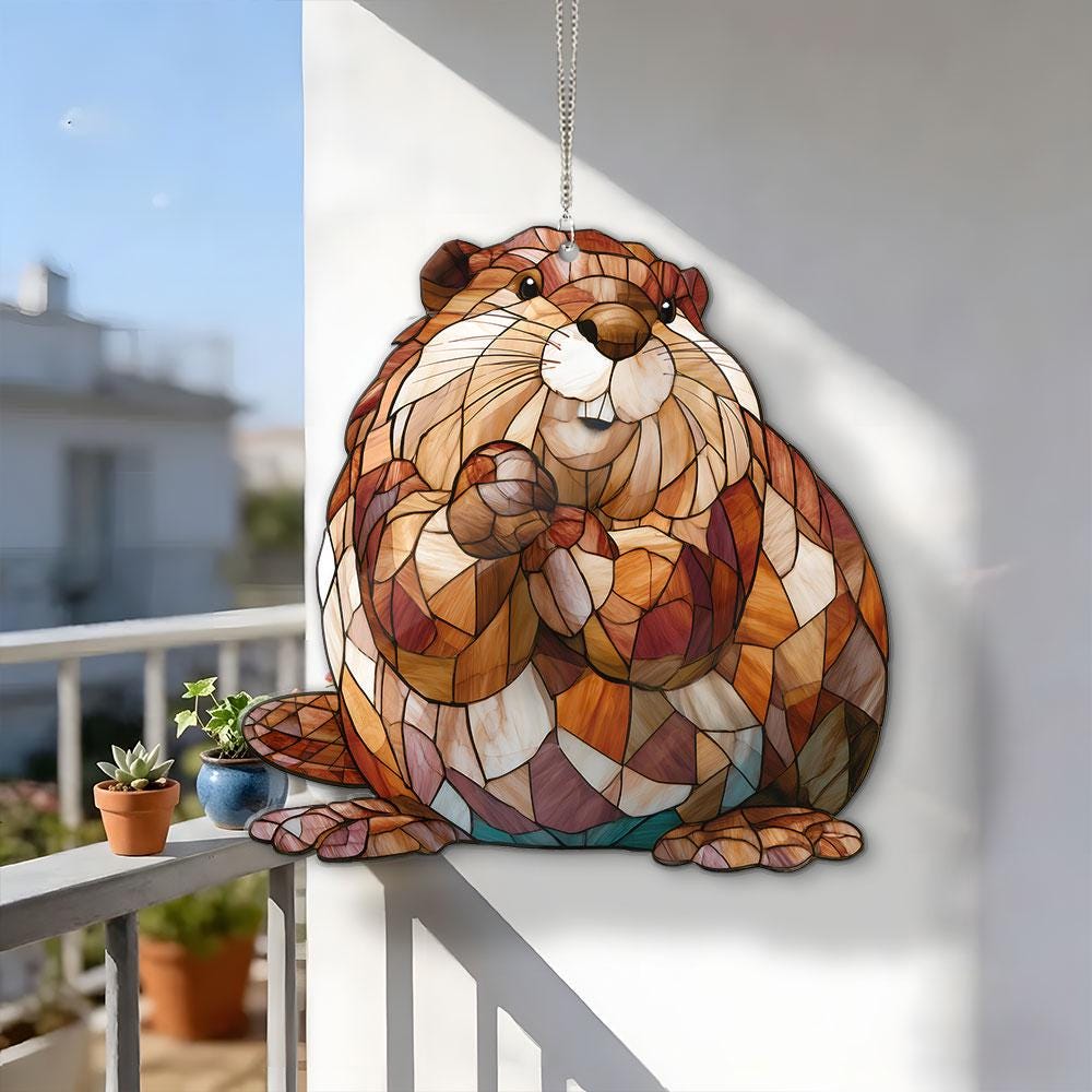 Beaver Woodland Rustic Cabin Suncatcher - Image 3