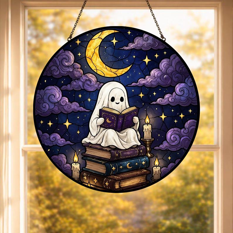 Spooky Reading Ghost Glass Suncatcher - Image 2