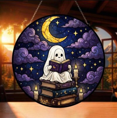 Spooky Reading Ghost Glass Suncatcher