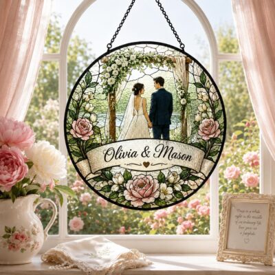 Elegant Wedding Floral Rose Arch Custom Suncatcher