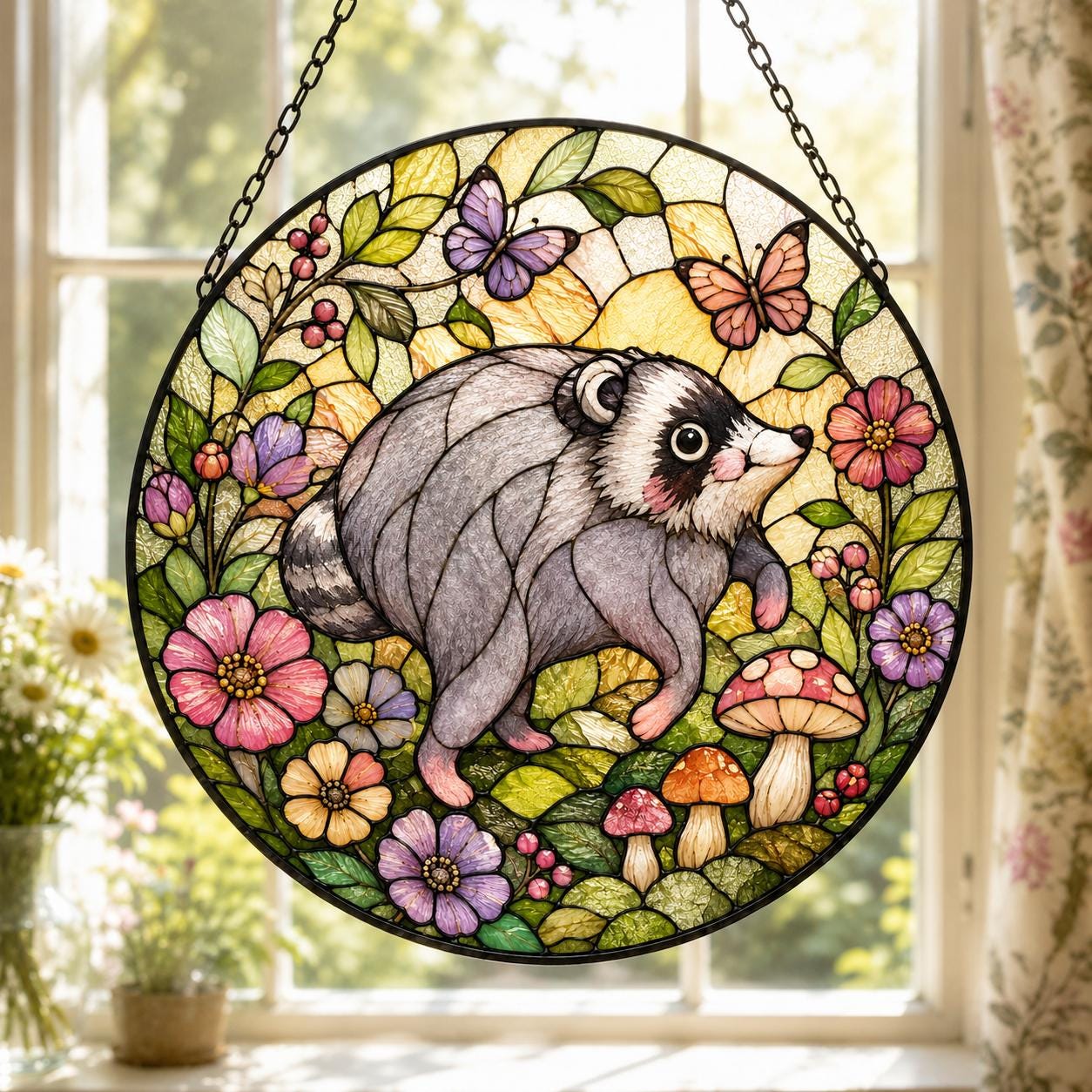 Jimothy Raccoon Meme Glass Suncatcher