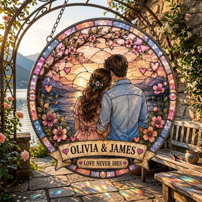 Couple Sunset Romance Custom Suncatcher