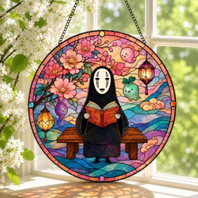 No-Face Reading Ghost Floral Suncatcher