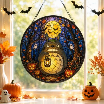 Totoro Halloween Anime Glass Suncatcher