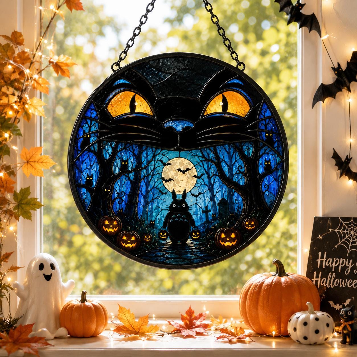 Totoro Halloween Haunted Glass Suncatcher - Image 3