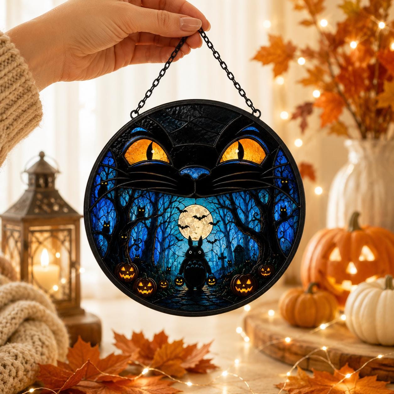Totoro Halloween Haunted Glass Suncatcher