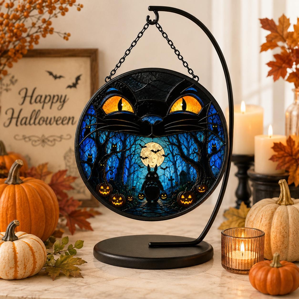 Totoro Halloween Haunted Glass Suncatcher - Image 4